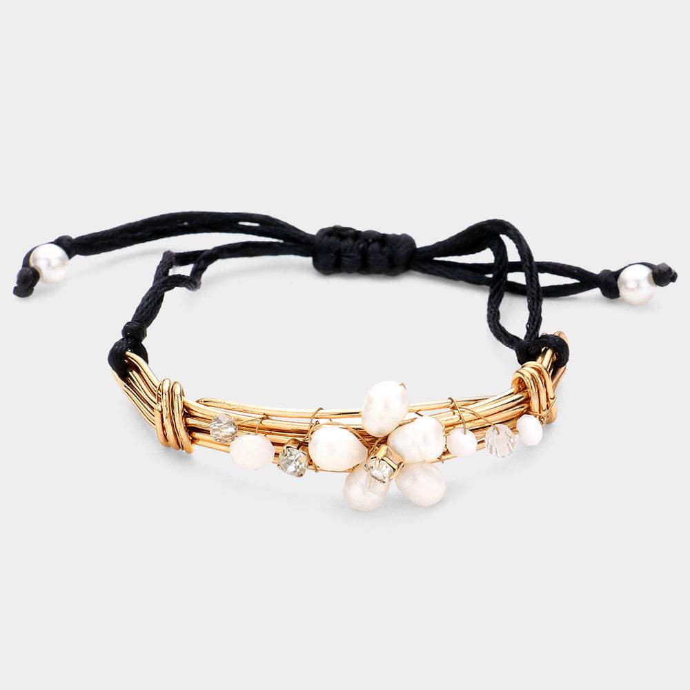 Pearl Flower Cinch Pull Tie Bracelet - Madeline Love - Flyclothing LLC