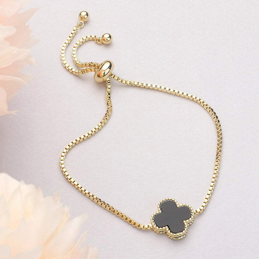 Natural Stone Quatrefoil Cluster Pointed Adjustable Cinch Pull Tie Bracelet - Madeline Love - Flyclothing LLC