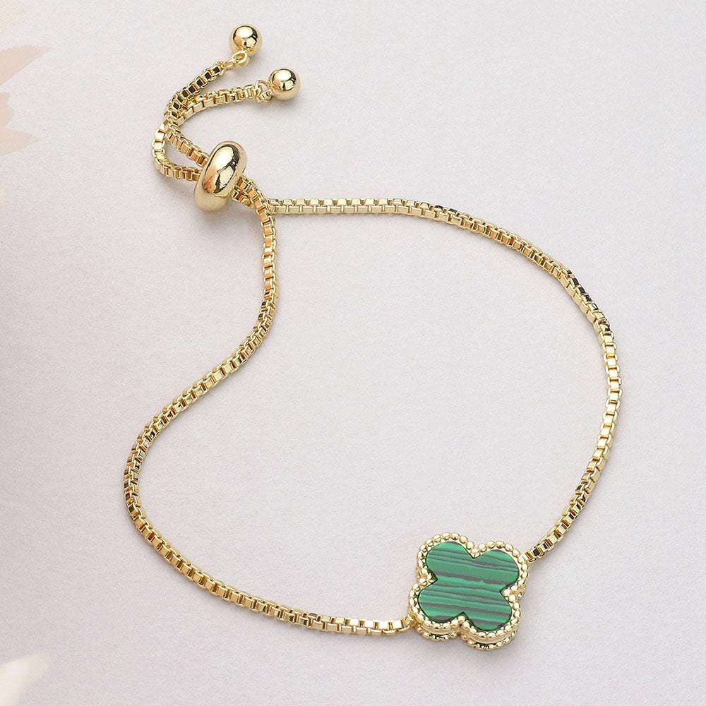 Natural Stone Quatrefoil Cluster Pointed Adjustable Cinch Pull Tie Bracelet - Madeline Love - Flyclothing LLC