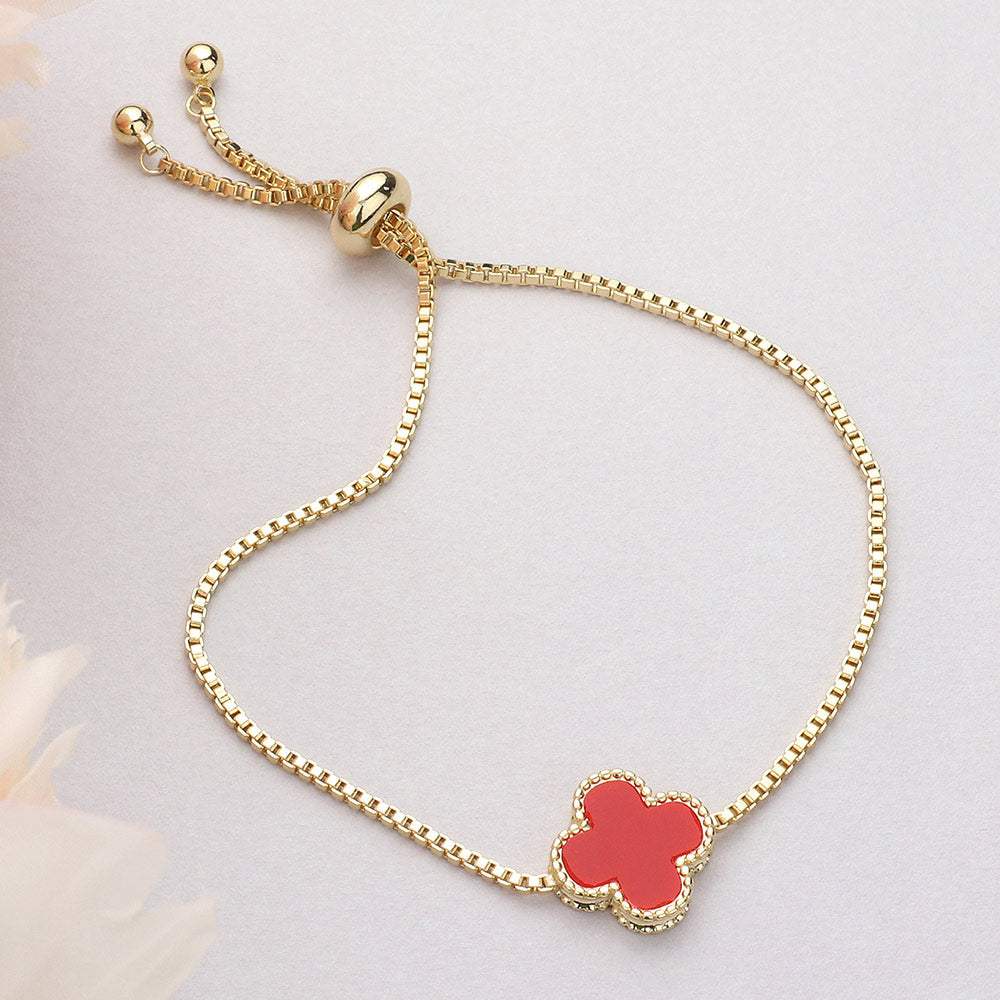 Natural Stone Quatrefoil Cluster Pointed Adjustable Cinch Pull Tie Bracelet - Madeline Love - Flyclothing LLC