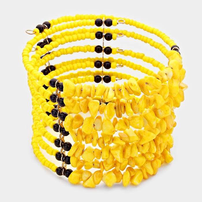 Wide boho bead open cuff bracelet - Madeline Love - Flyclothing LLC