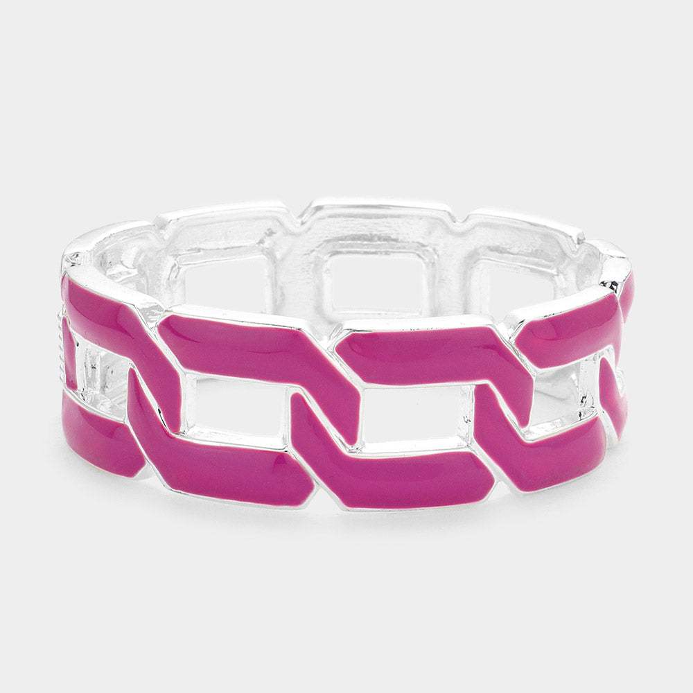 Curb Chain Cutout Enamel Hinged Bangle Bracelet - Madeline Love - Flyclothing LLC