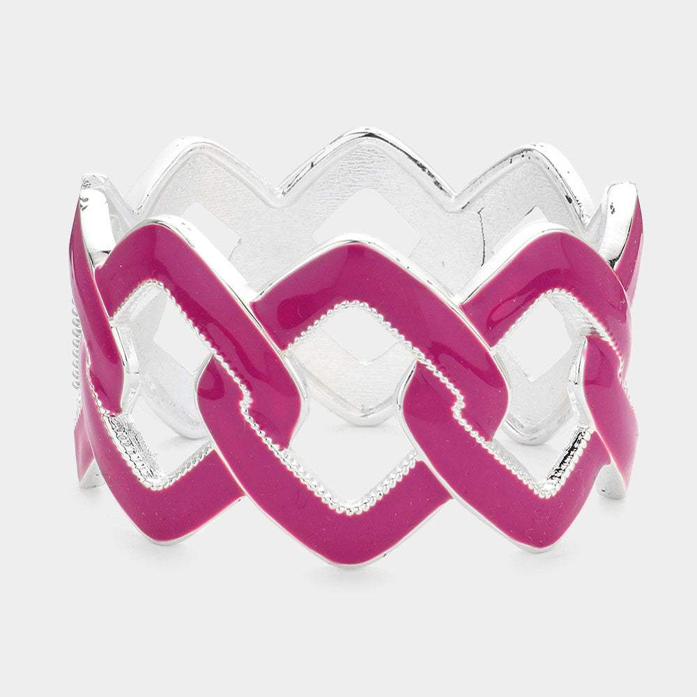 Chain Shape Cutout Enamel Hinged Bangle Bracelet - Madeline Love - Flyclothing LLC