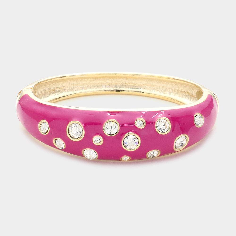 Stone Embellished Hinged Bracelet - Madeline Love - Flyclothing LLC