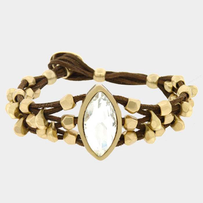 Crystal Accented Chunky Metal Bead Suede Bracelet - Madeline Love - Flyclothing LLC