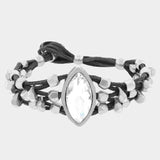 Crystal Accented Chunky Metal Bead Suede Bracelet - Madeline Love - Flyclothing LLC