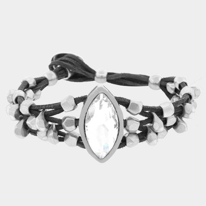 Crystal Accented Chunky Metal Bead Suede Bracelet - Madeline Love - Flyclothing LLC