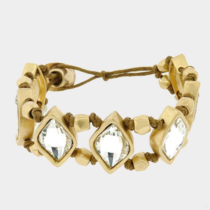 Triple Crystal Chunky Metal Bead Suede Bracelet - Madeline Love - Flyclothing LLC