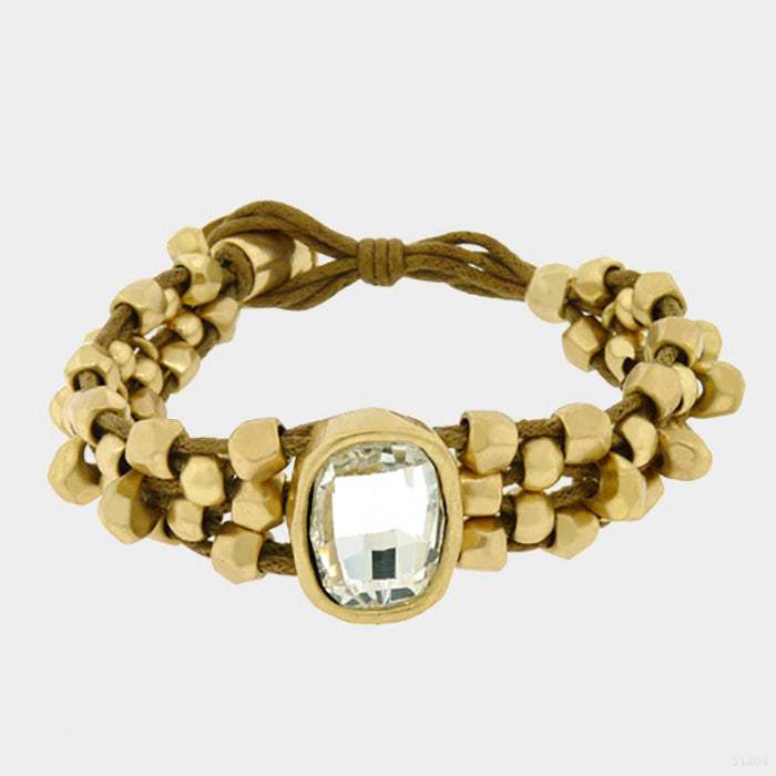 Crystal Accented Abstract Metal Bead Bracelet - Madeline Love - Flyclothing LLC