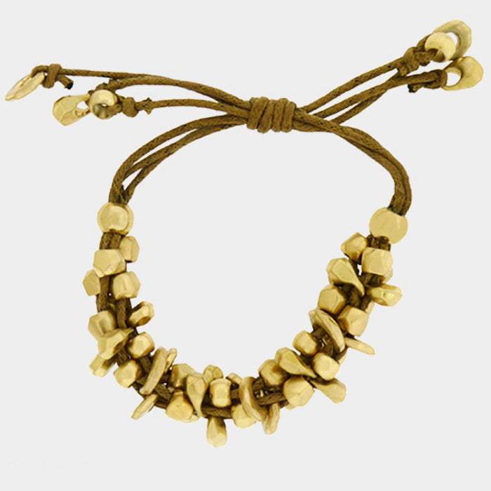 Chunky Metal Bead Coated Cord Adjustable Cinch Pull Tie Bracelet - Madeline Love - Flyclothing LLC