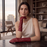 Leonora (deep red) - Italian cashmere lined 6-button length leather gloves