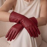 Leonora (deep red) - Italian cashmere lined 6-button length leather gloves