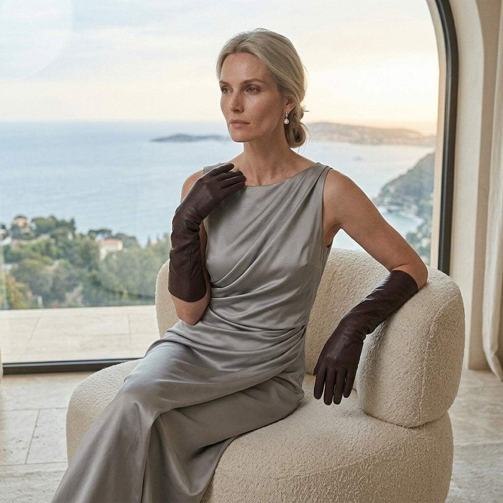 Leonora (dark brown) - Italian "8 button length" cashmere lined leather gloves