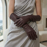 Leonora (dark brown) - Italian "8 button length" cashmere lined leather gloves