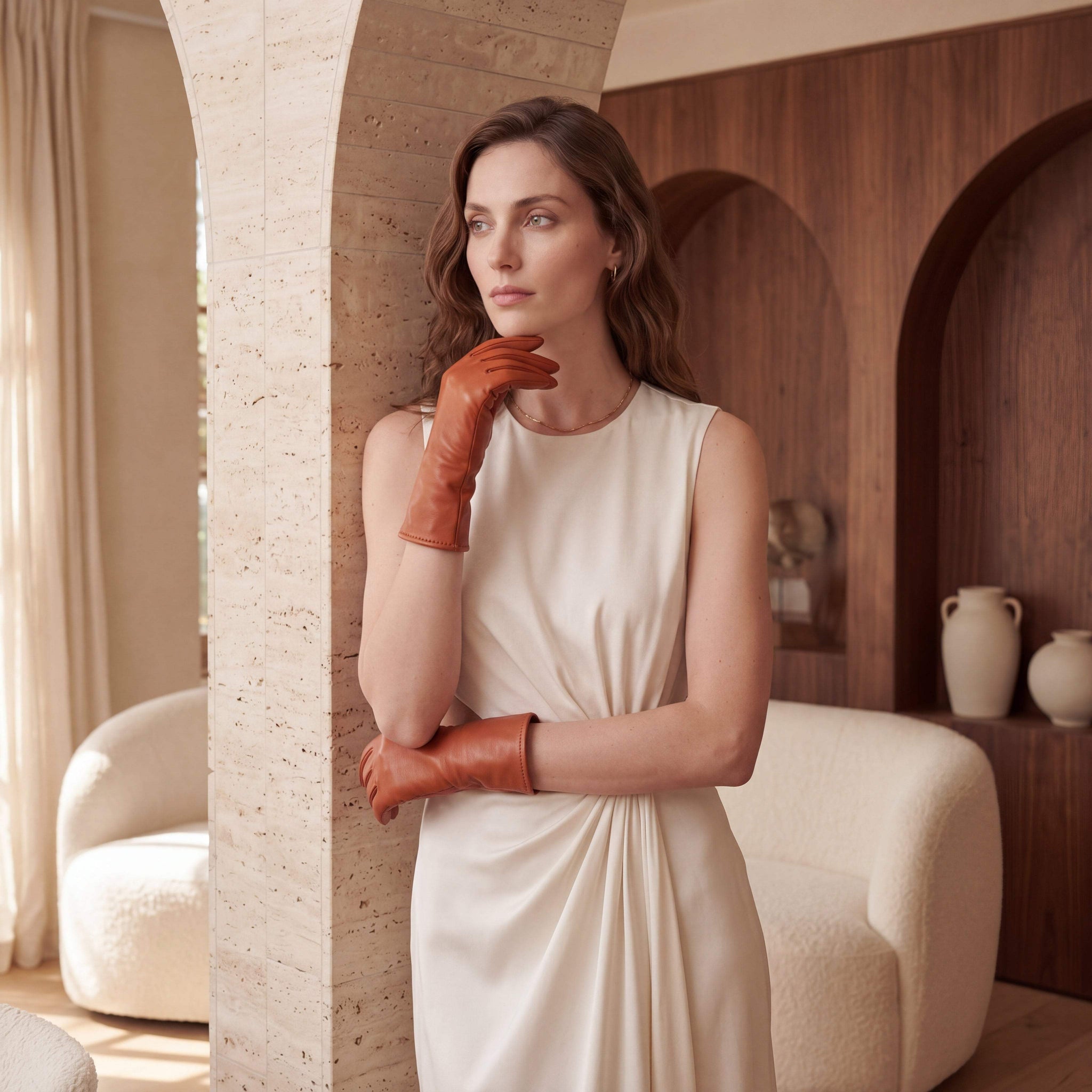FC04 (cognac) - Women's Italian cashmere lined leather gloves