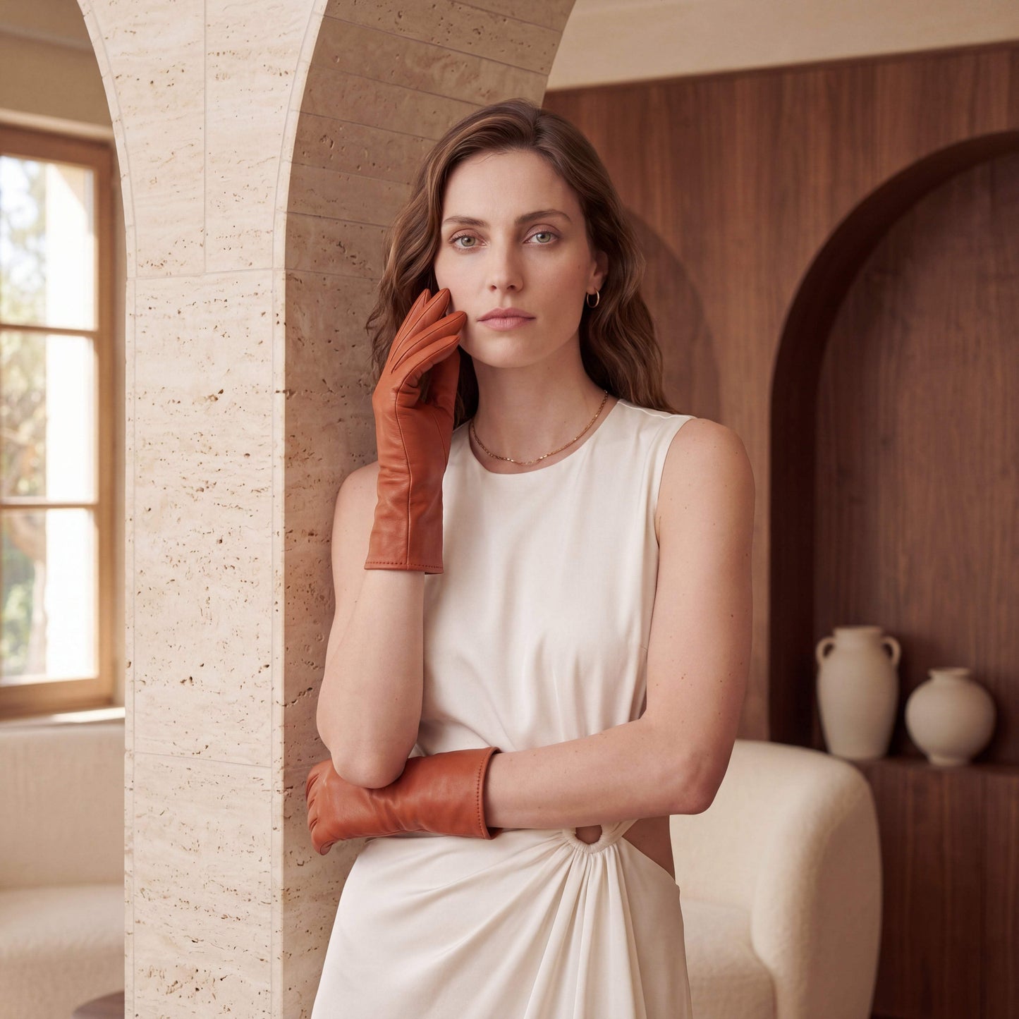 FC04 (cognac) - Women's Italian cashmere lined leather gloves