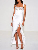 Freddie White Lace Satin Maxi Corset Dress - Miss Circle - Flyclothing LLC