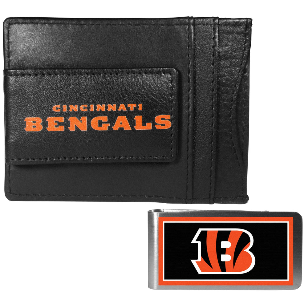 Cincinnati Bengals Leather Cash & Cardholder & Color Money Clip - Cincinnati Bengals