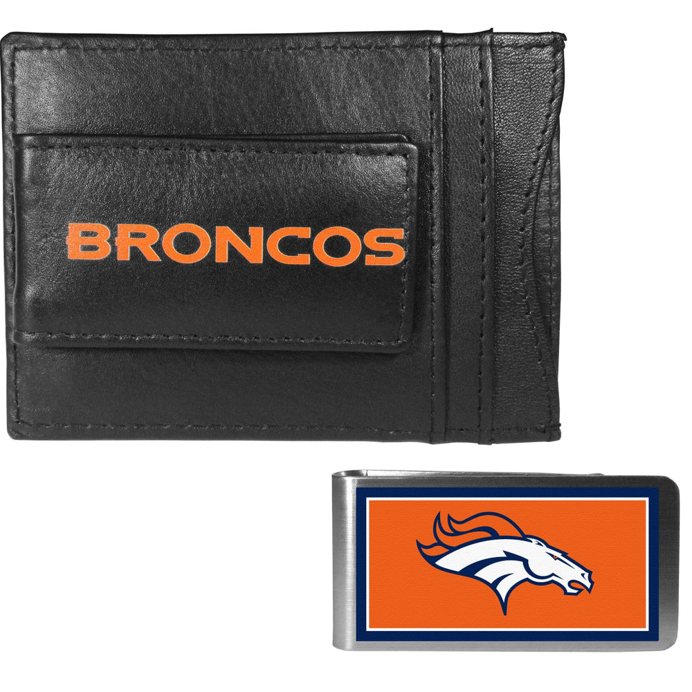 Denver Broncos Leather Cash & Cardholder & Color Money Clip - Denver Broncos
