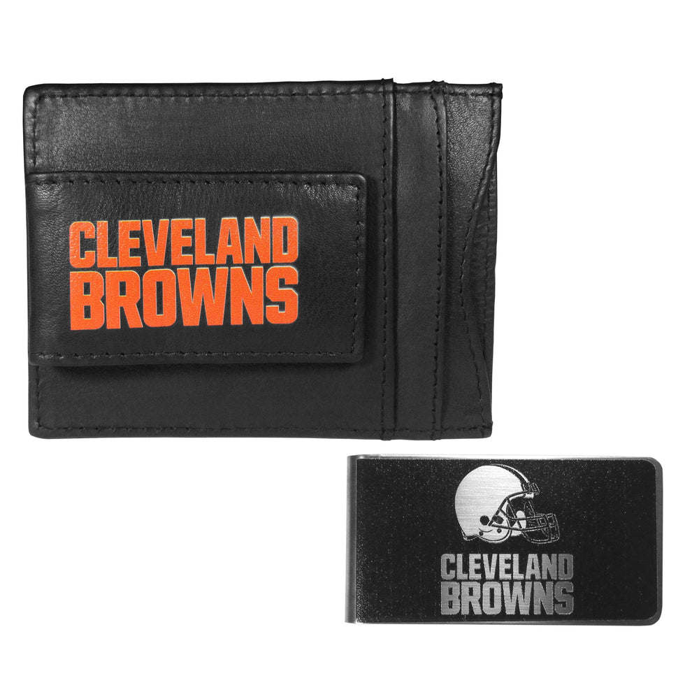 Cleveland Browns Leather Cash & Cardholder & Black Money Clip - Cleveland Browns