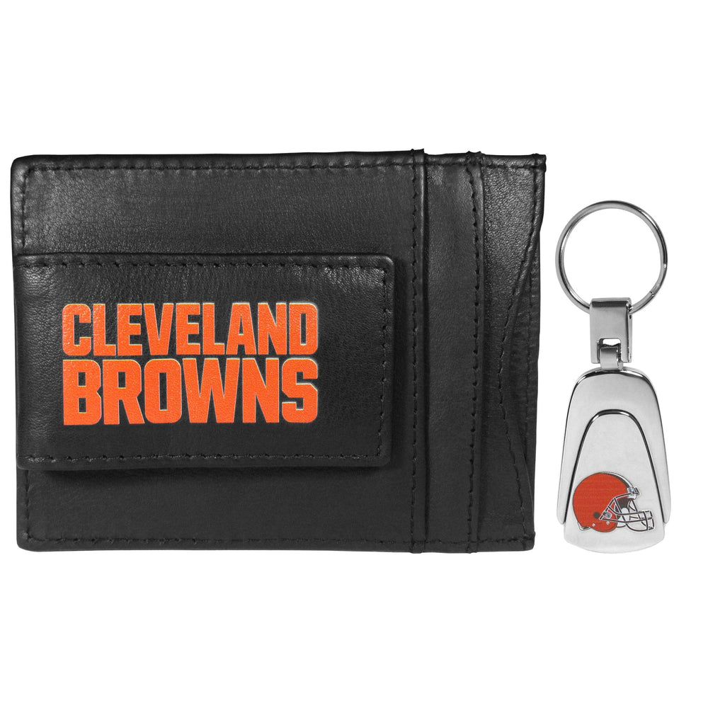 Cleveland Browns Leather Cash & Cardholder & Steel Key Chain - Cleveland Browns