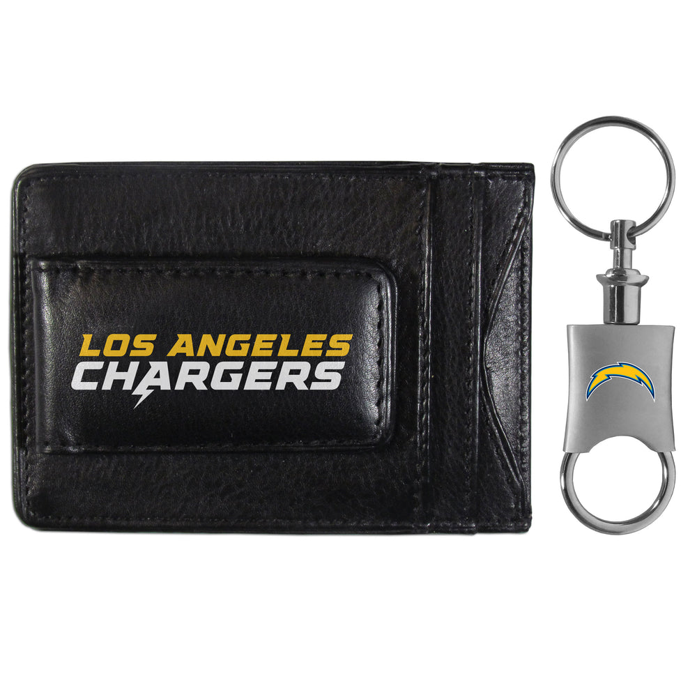 Los Angeles Chargers Leather Cash & Cardholder & Valet Key Chain - Los Angeles Chargers