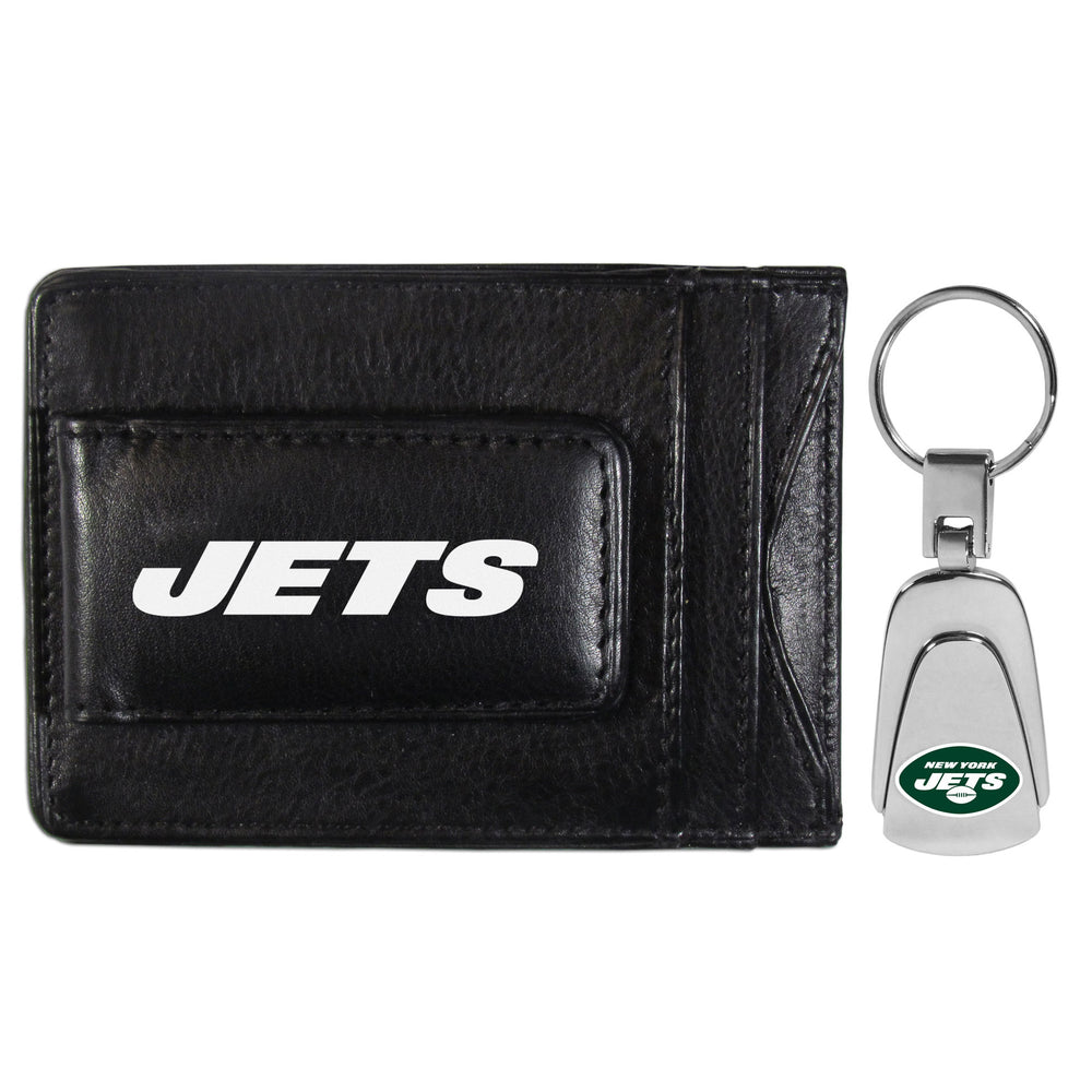 New York Jets Leather Cash & Cardholder & Steel Key Chain - New York Jets
