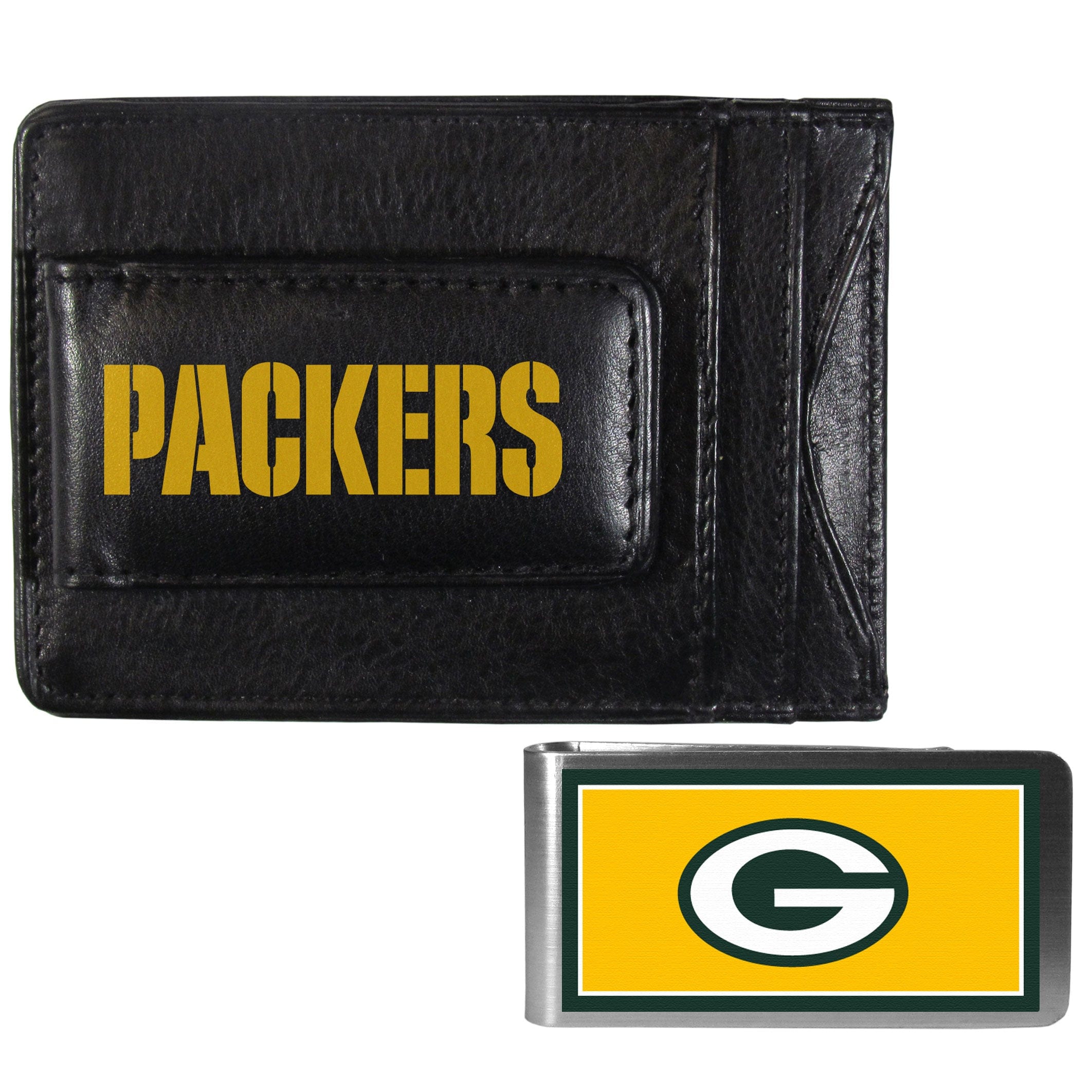 Green Bay Packers Leather Cash & Cardholder & Color Money Clip - Green Bay Packers