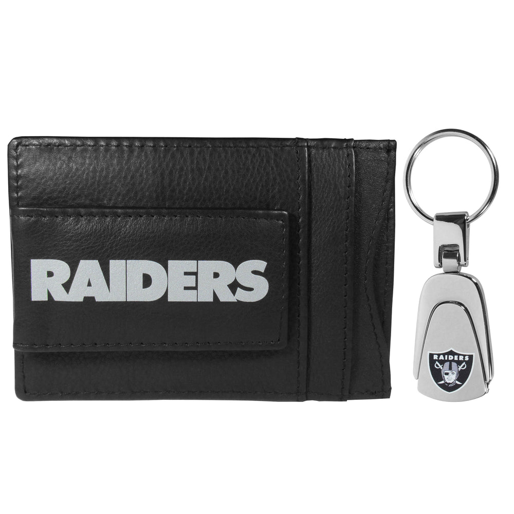 Las Vegas Raiders Leather Cash & Cardholder & Steel Key Chain - Las Vegas Raiders