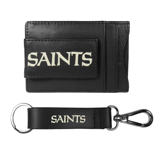 New Orleans Saints Leather Cash & Cardholder & Strap Key Chain - New Orleans Saints