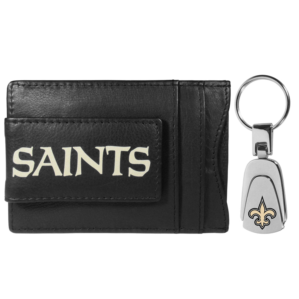 New Orleans Saints Leather Cash & Cardholder & Steel Key Chain - New Orleans Saints