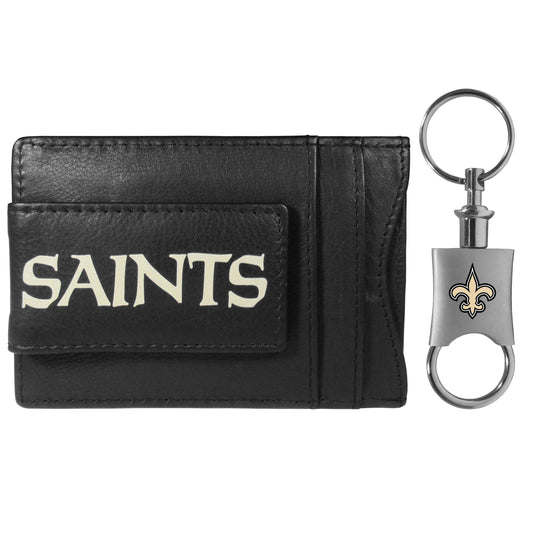 New Orleans Saints Leather Cash & Cardholder & Valet Key Chain - New Orleans Saints