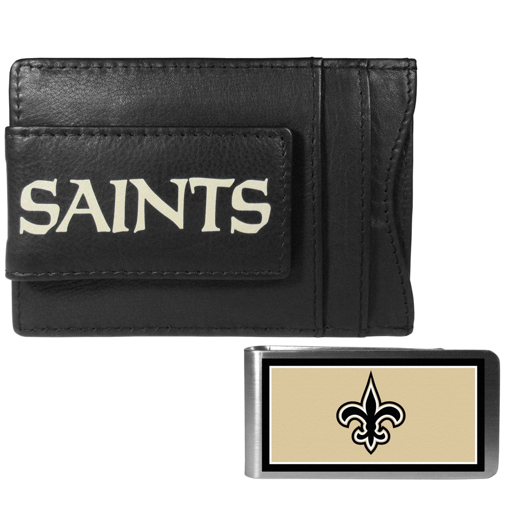 New Orleans Saints Leather Cash & Cardholder & Color Money Clip - New Orleans Saints