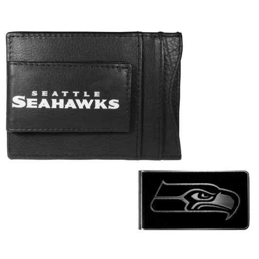 Seattle Seahawks Leather Cash & Cardholder & Black Money Clip - Seattle Seahawks