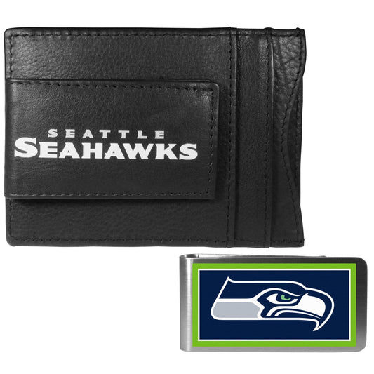 Seattle Seahawks Leather Cash & Cardholder & Color Money Clip - Seattle Seahawks