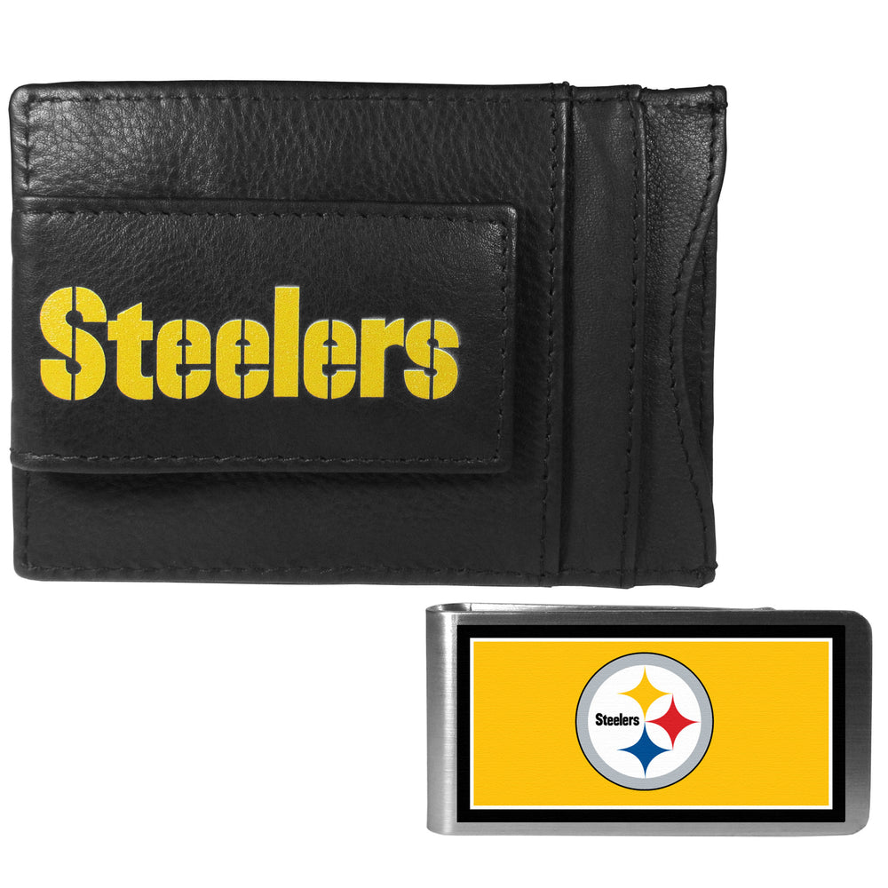 Pittsburgh Steelers Leather Cash & Cardholder & Color Money Clip - Pittsburgh Steelers