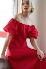 PROTECTING MY PEACE RED WOVEN MIDI DRESS - Flying Tomato - Flyclothing LLC