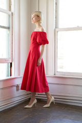 PROTECTING MY PEACE RED WOVEN MIDI DRESS - Flying Tomato - Flyclothing LLC