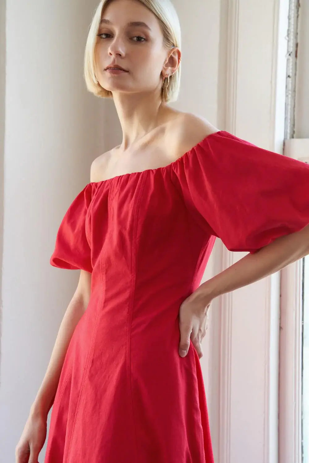 PROTECTING MY PEACE RED WOVEN MIDI DRESS - Flying Tomato - Flyclothing LLC