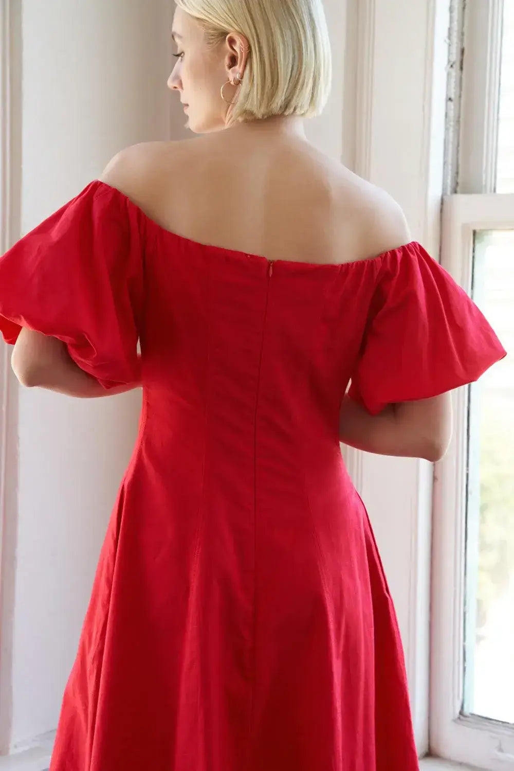 PROTECTING MY PEACE RED WOVEN MIDI DRESS - Flying Tomato - Flyclothing LLC