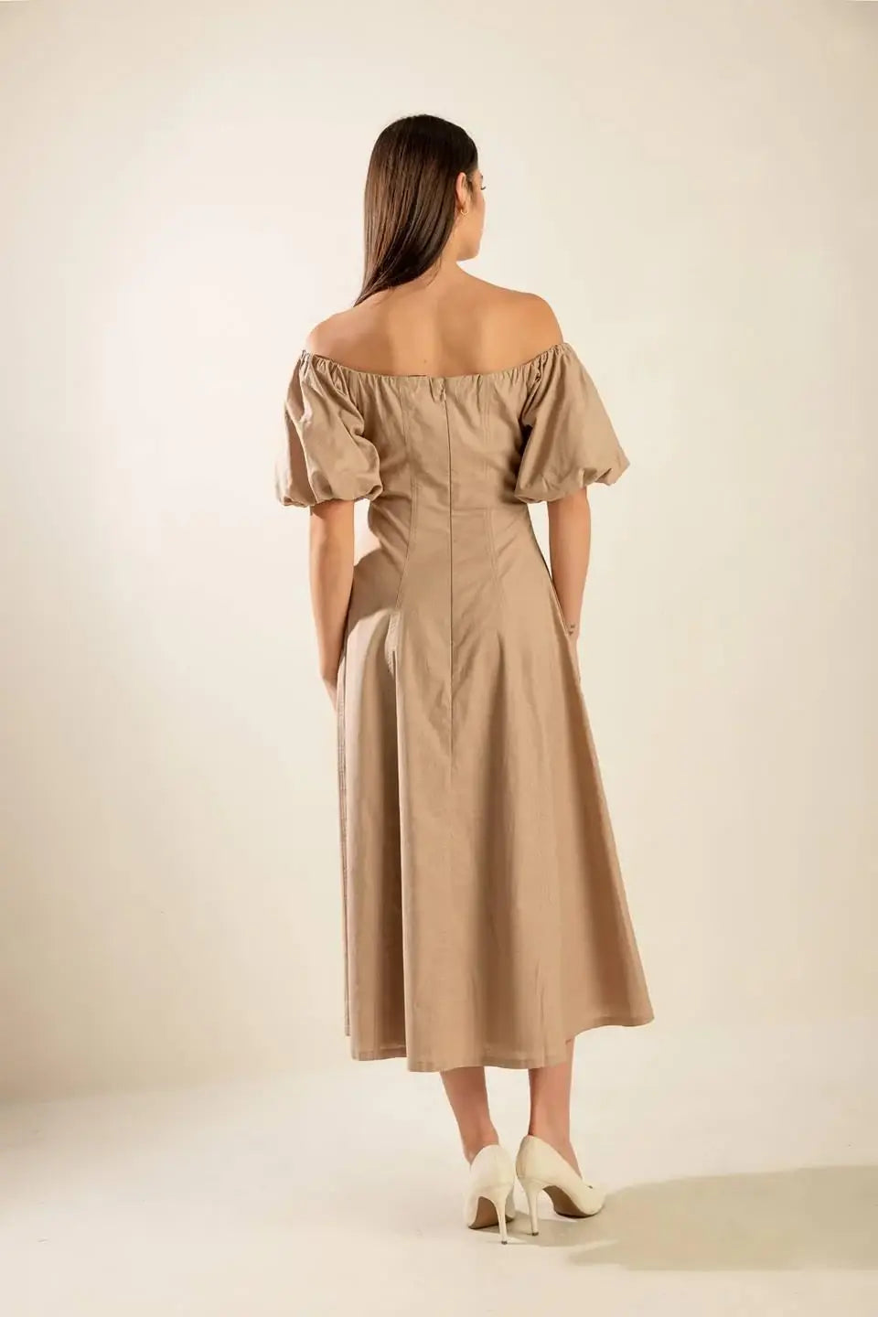 PROTECTING MY PEACE TAUPE WOVEN MIDI DRESS - Flying Tomato - Flyclothing LLC