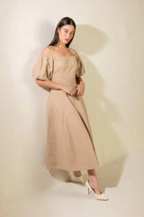 PROTECTING MY PEACE TAUPE WOVEN MIDI DRESS - Flying Tomato - Flyclothing LLC