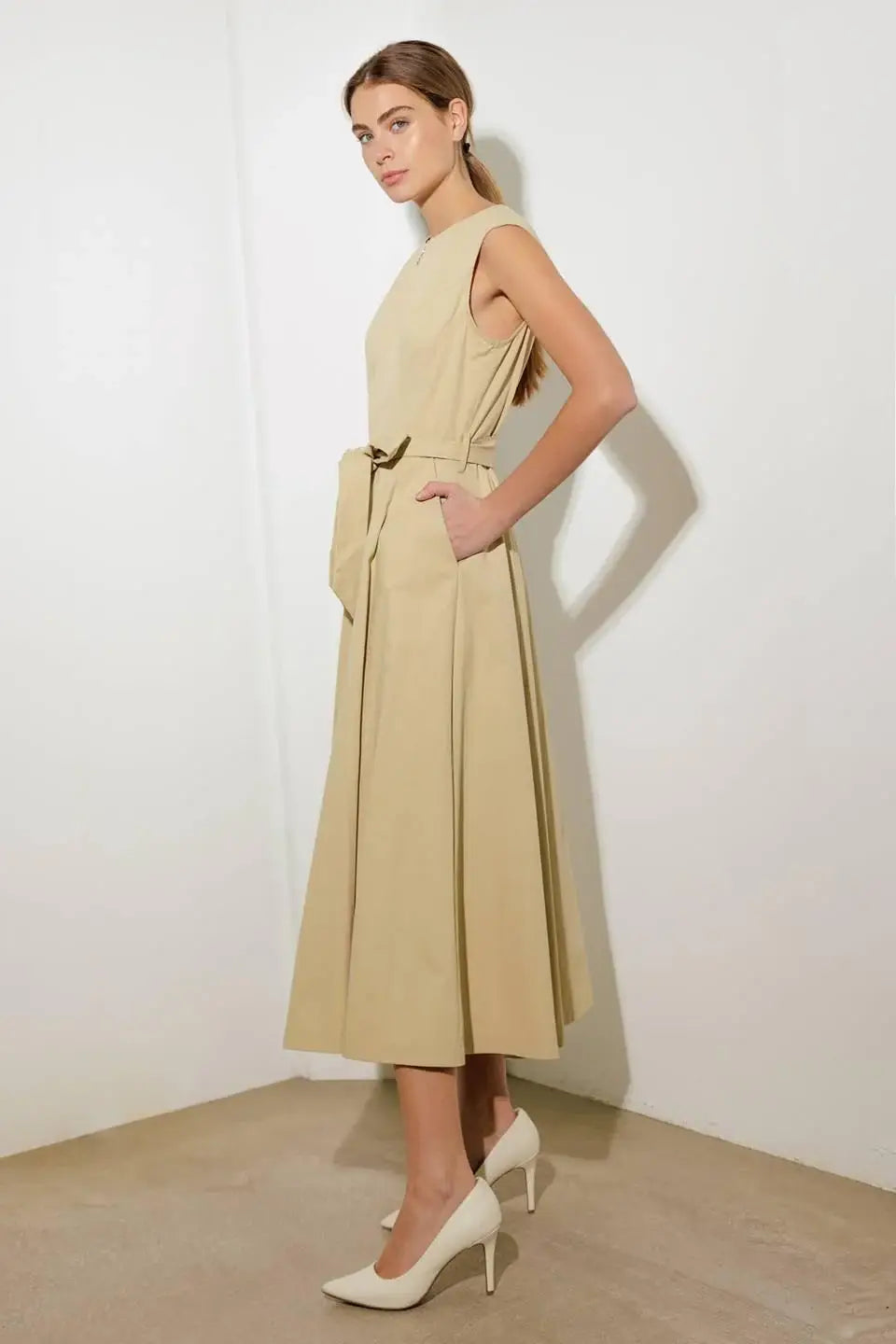 DELICATE DREAMS WOVEN MIDI DRESS - Flying Tomato - Flyclothing LLC