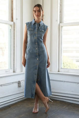 JUST FOLLOW ME DENIM MIDI DRESS - Flying Tomato - Flyclothing LLC