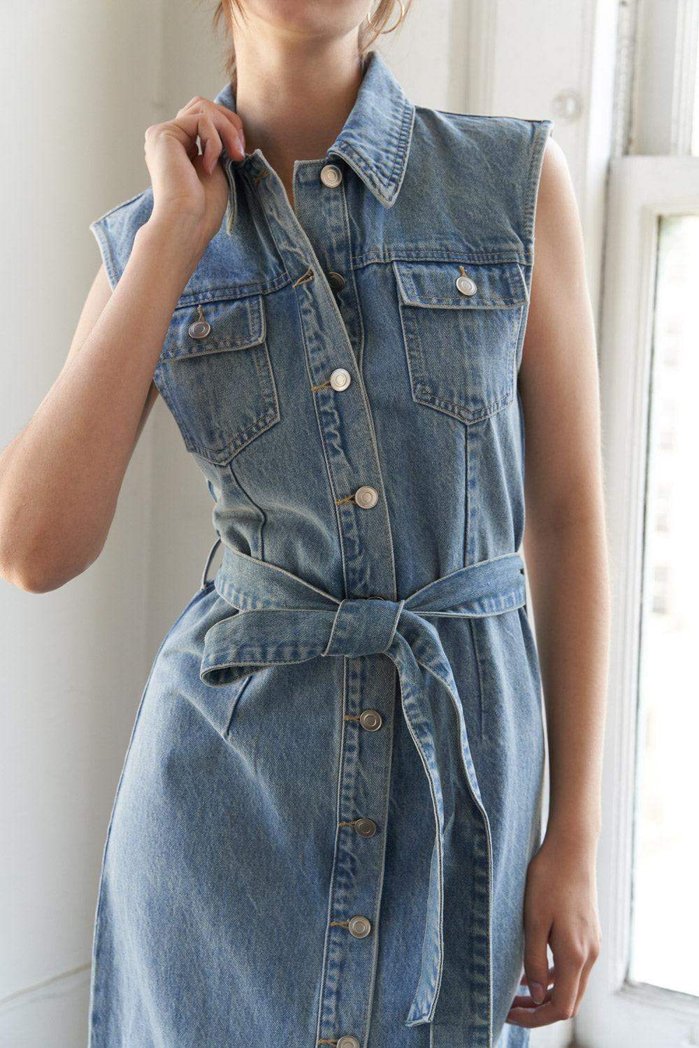 JUST FOLLOW ME DENIM MIDI DRESS - Flying Tomato - Flyclothing LLC