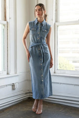 JUST FOLLOW ME DENIM MIDI DRESS - Flying Tomato - Flyclothing LLC