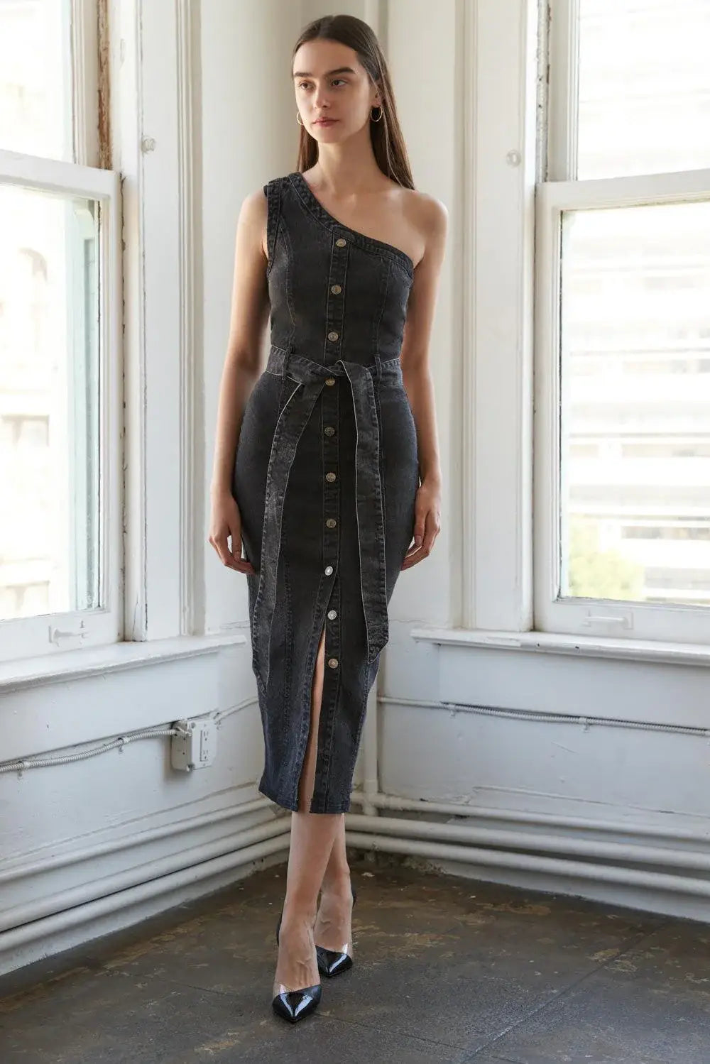 SOMEWHERE UP ABOVE DENIM MIDI DRESS - Flying Tomato - Flyclothing LLC