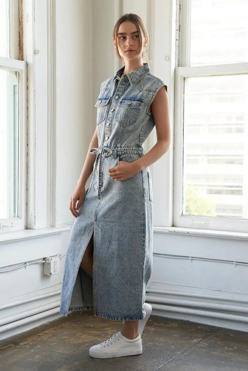 WILDFLOWER WHIMSY DENIM MIDI DRESS - Flying Tomato - Flyclothing LLC