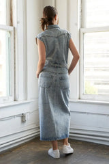 WILDFLOWER WHIMSY DENIM MIDI DRESS - Flying Tomato - Flyclothing LLC