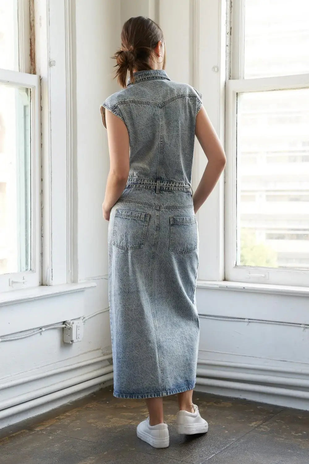 WILDFLOWER WHIMSY DENIM MIDI DRESS - Flying Tomato - Flyclothing LLC